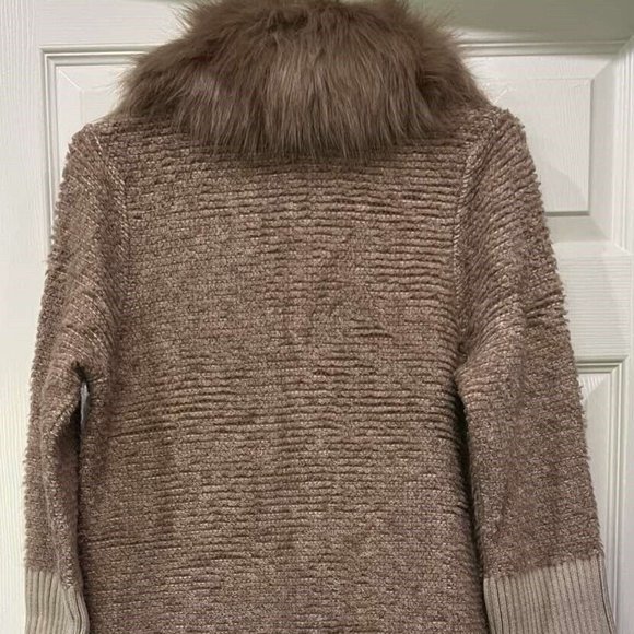 BOSTON PROPER COLORBLOCK FAUX FUR COLLAR SWEATER COAT SIZE: S - Picture 7 of 12